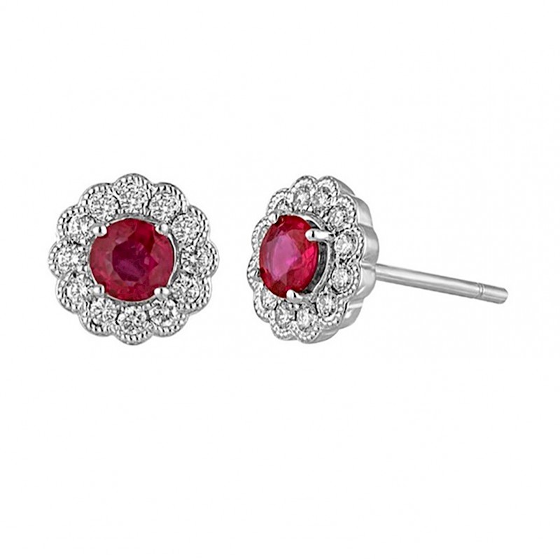 Ruby Milgrain Halo Earrings