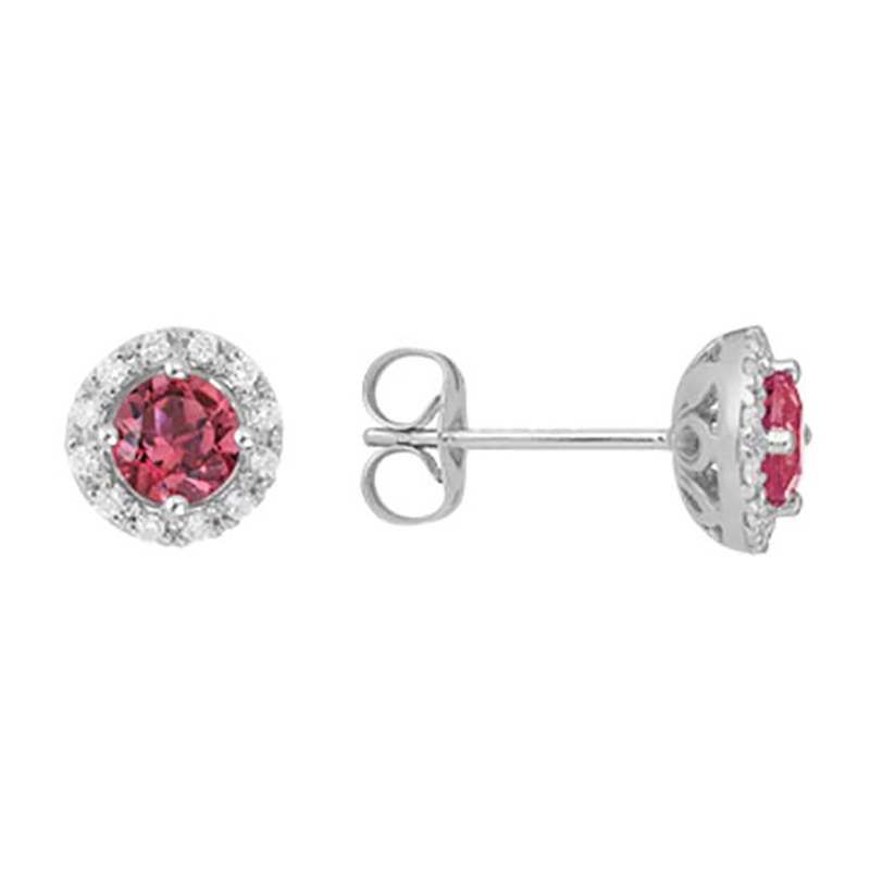 Pink Tourmaline Halo Stud Earrings