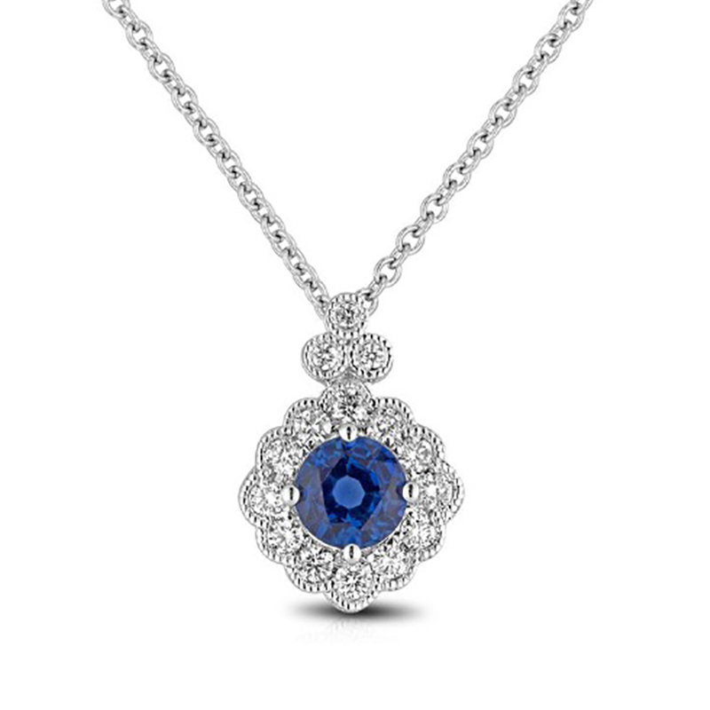 Sapphire Milgrain Halo Pendant