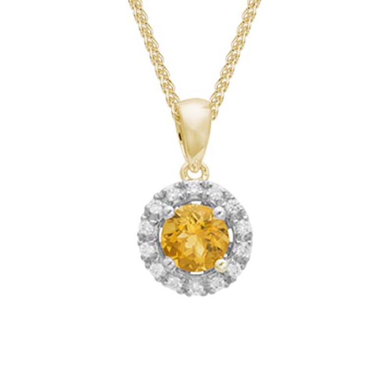 Citrine and Diamond Halo Pendant