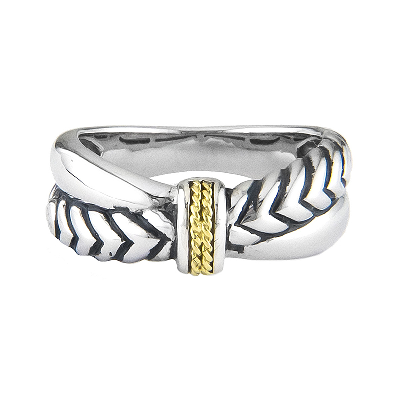 Sterling &amp; 18K Chevron Ring