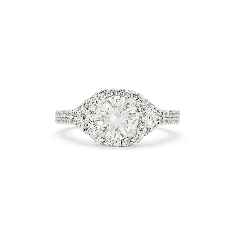 Cushion Halo Trillion Accent Diamond Engagement Ring