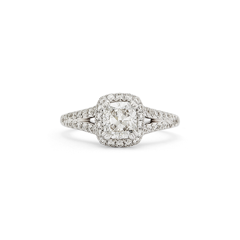 Cushion Cut Split Shank Diamond Engagement Ring