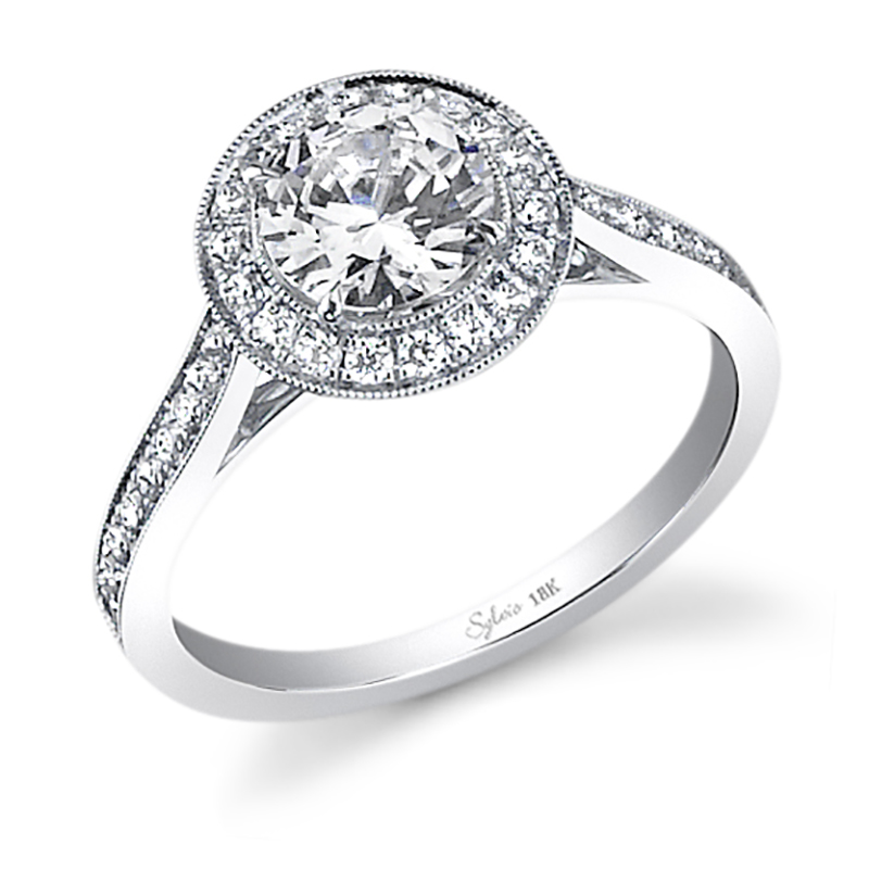 Milgrain Halo Diamond Engagement Ring