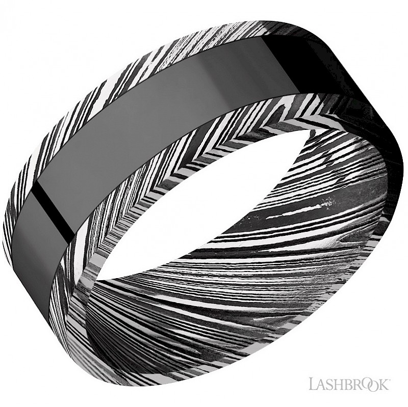 Damascus Zirconium Inlay Band